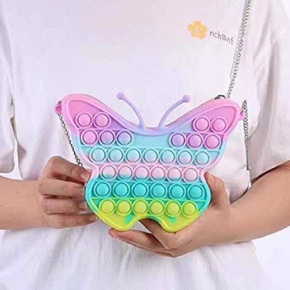 NEW Girls Butterfly Chain Bag Multicolor Anti-Anxiety Bubble Squeeze Purse - Picture 3 of 15